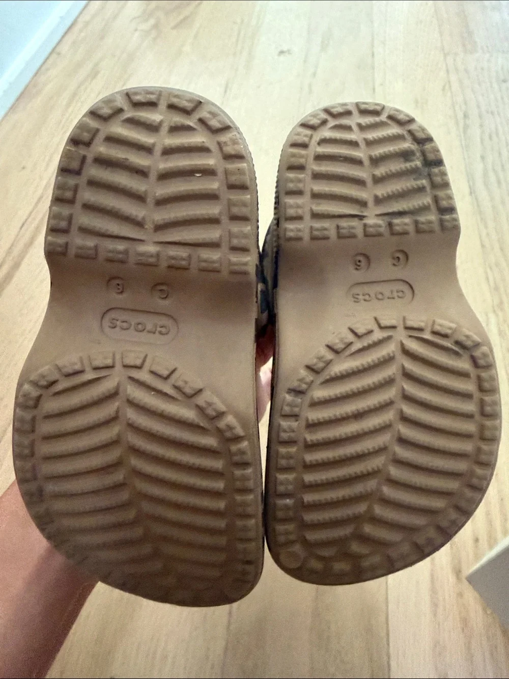 Croc Mary Jane’s Kids Leopard Print Closed-Toe Sandals in Tan and Black
